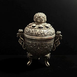 Chinese handmade carved white copper lotus incense burner ornament, precious and unique, rare desktop decoration, collectible