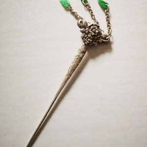 Chinese Antiques Handmade Tibetan silver Inlaid gemstone hairpin, hairpin, headwear，Wedding gift, gift for her，Collectible and wearable