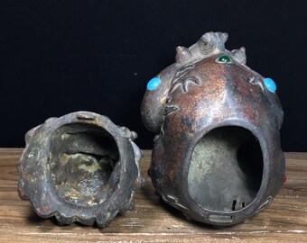 中国の手彫りの青銅製ライオン香炉像、デスクトップの装飾、貴重で