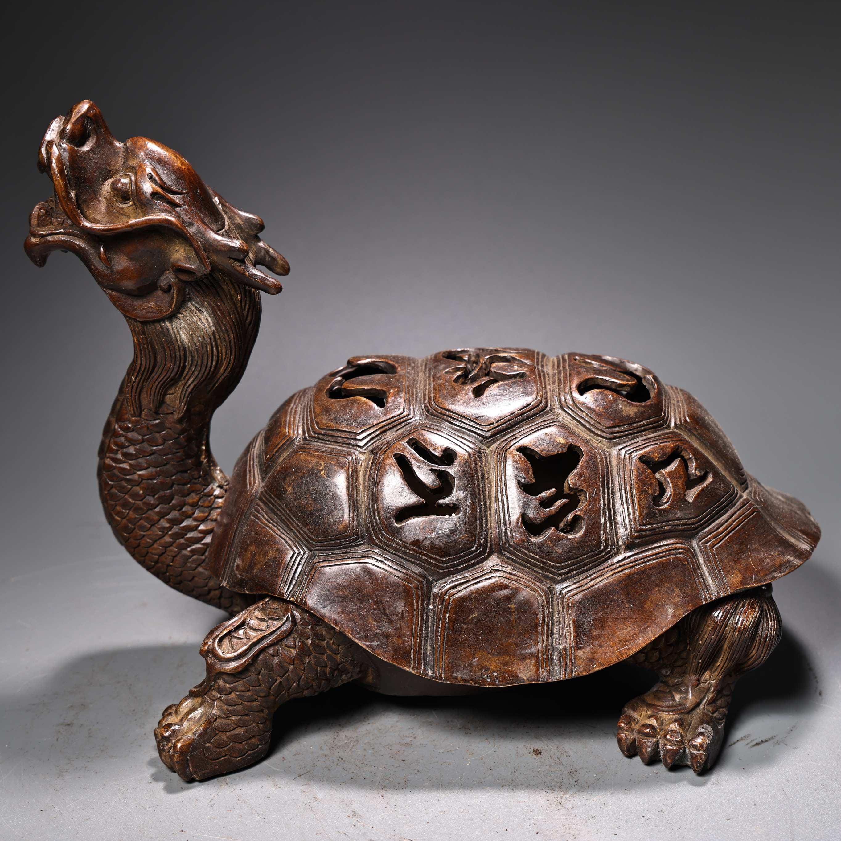 手彫りの銅製ドラゴンカメ像香炉飾り、デスクトップの装飾、絶妙で