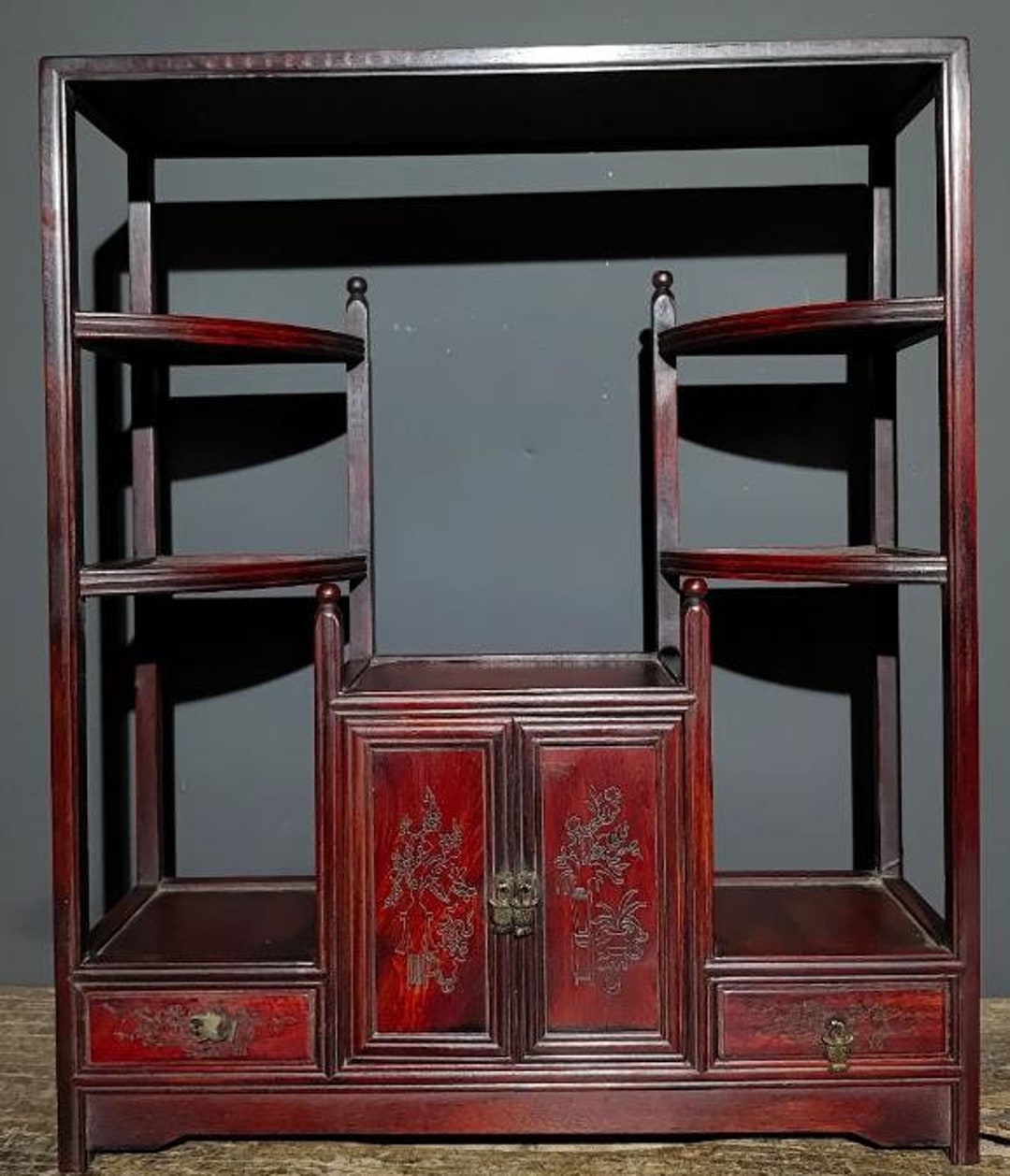 Handcarved Red Acid Branch Wood Antique Shelf for Study Decoration ...