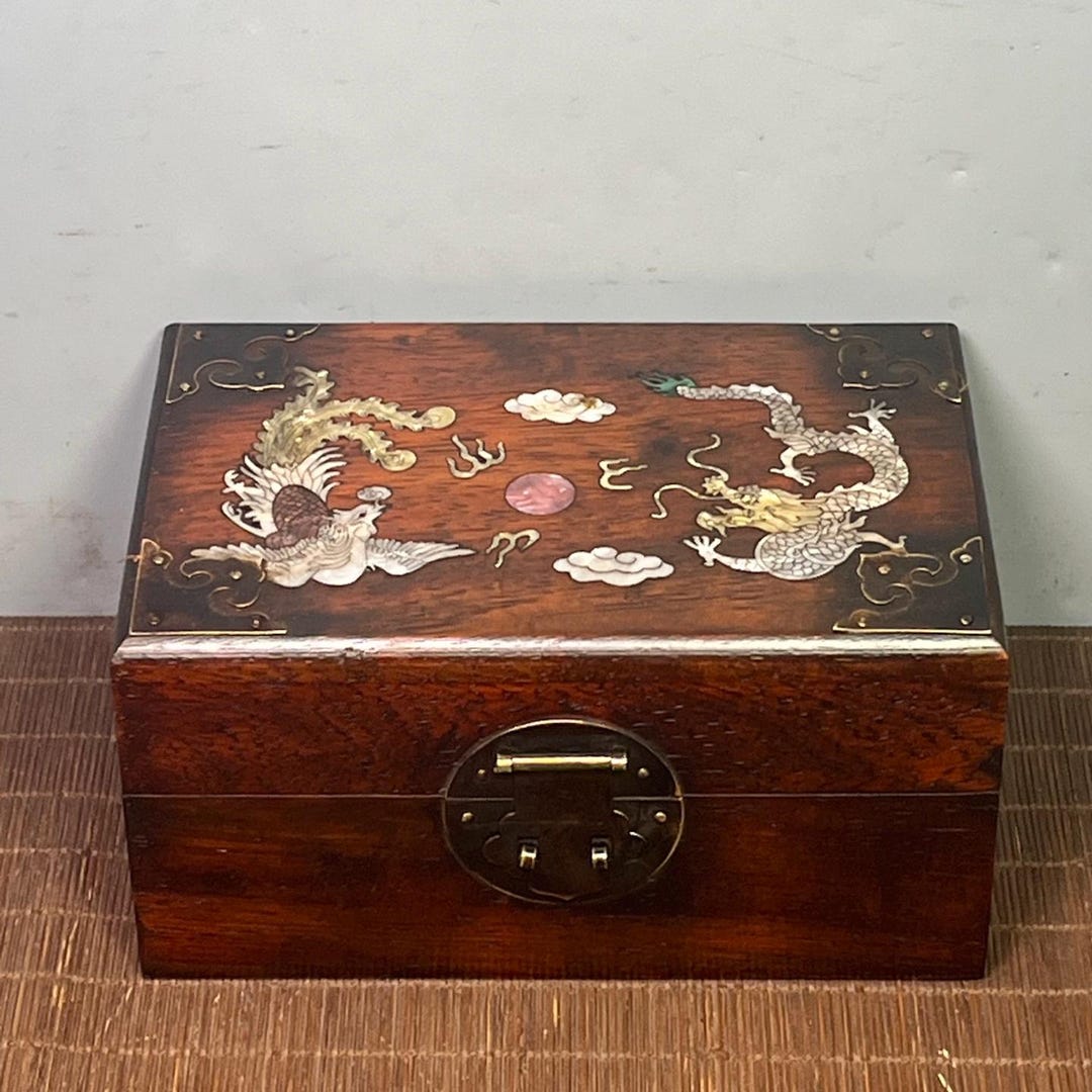 Chinese Collection Hand Carved Rosewood Dragon Phoenix Pattern Treasure ...
