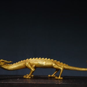 Adorno de estatua de dragón dorado de cobre tallado a mano, artesanía única y preciosa, exquisita, vale la pena coleccionar