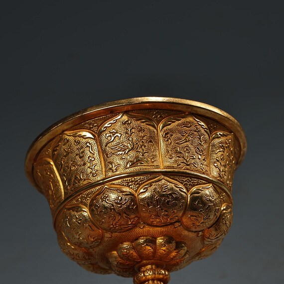 中国のアンティークコレクション銅ワイングラス像、デスクトップの装飾