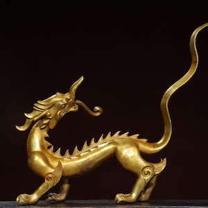 Adorno de estatua de dragón dorado de cobre tallado a mano, único y precioso, artesanía exquisita, vale la pena coleccionarlo