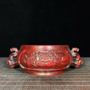 Hand carved copper lotus patterned incense burner ornament, bronze carving of zodiac animals, precious and ancient, furniture decoration