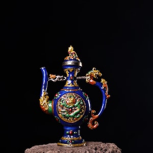 Chinese Antiques Exquisite Rare cloisonne Dragon Pot Wine jug statue ornaments Worth collecting and using
