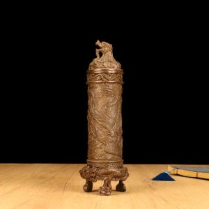 Collecting handmade carved copper dragon and phoenix patterned incense tube ornaments,unique furniture decorations,worth collecting