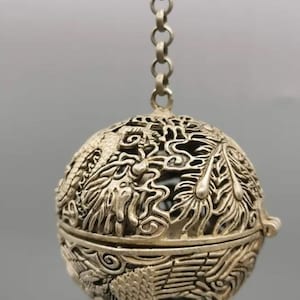 Tibetan Silver Dragon and Phoenix Hollow Fragrant Bag Ball Pendant Fragrant Ball，Chinese Collectible，Exquisite Rare，Handmade，Can be used