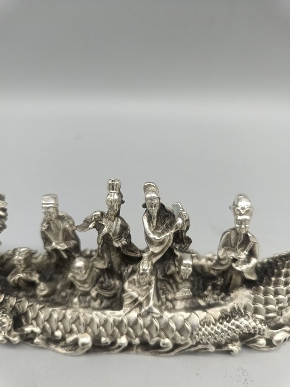 Chinese Handcarved White Copper Eight Immortals Crossing the Sea