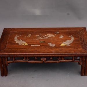 Hand carved rosewood lotus fish patterned small tea/coffee table,rare shapes,unique craftsmanship,worth collecting