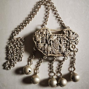 Chinese Antiques Handmade Tibetan silver Exquisite character necklace，Sweater chain，Wedding gift, gift for her，Collectible and wearable