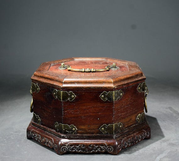 Chinese Collection of Handmade Carved Rosewood Inlaid With Copper
