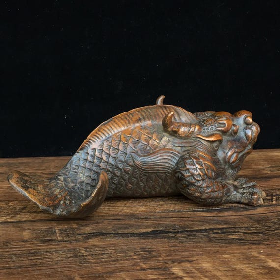 中国の手作りブロンズドラゴン魚像の装飾品、家の装飾、コレクションの