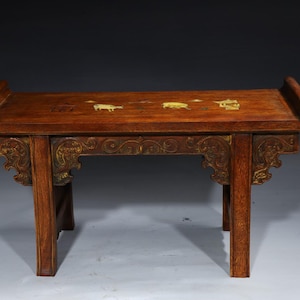 Colección china hecha a mano de palisandro tallado con patrón exquisito, mesa de té o mesa de café, artesanía de tallado de madera, decoración de muebles