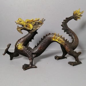 Colección china de adornos de estatua de dragón de cobre puro tallados a mano, exquisitos y raros, decoración de muebles de escritorio