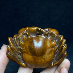 Exquisita estatua de cangrejo pintada a mano de boj, antigüedad china, diseño único, decoración de muebles, vale la pena coleccionar y usar