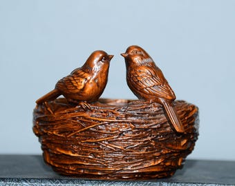 Chinese handmade carved boxwood bird nest statue ornament, exquisite and rare wood carving, furniture decoration, worth collecting and using