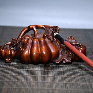 Boxwood Pumpkin Pen Holder decorative ornaments,handcrafted,decorated furniture,rare and unique,exquisite craftsmanship,collecting and using