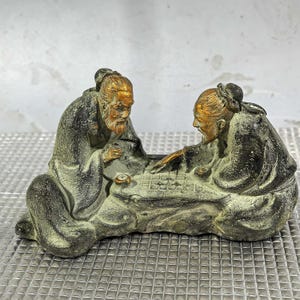handmade copper old man playing chess statue ornaments，Chinese antique collectible，exquisite and rare，unique design