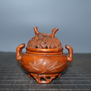 Chinese antique handmade exquisite rare boxwood bamboo leaf incense burner, worth collecting and using