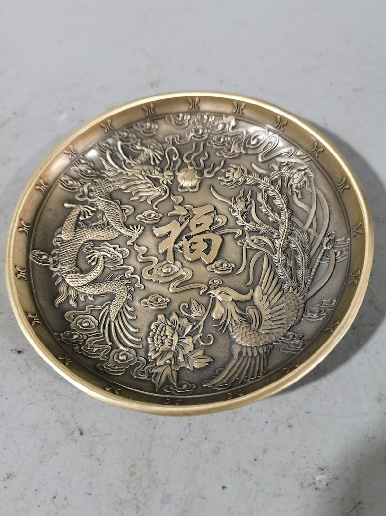Handcarved Copper Dragon and Phoenix Plates,antique Plate Ornaments ...