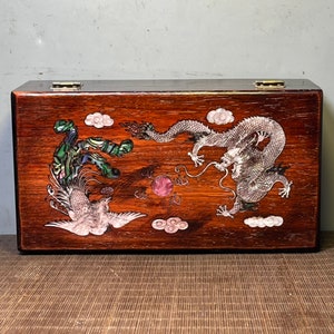 Chinese collection hand carved sandalwood dragon and phoenix pattern storage boxes/jewelry box ornaments,furniture decorations,can be used