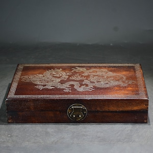 Chinese hand carved pear wood dragon pattern storage box/treasure box,unique decoration, furniture decoration,exquisite wood carving