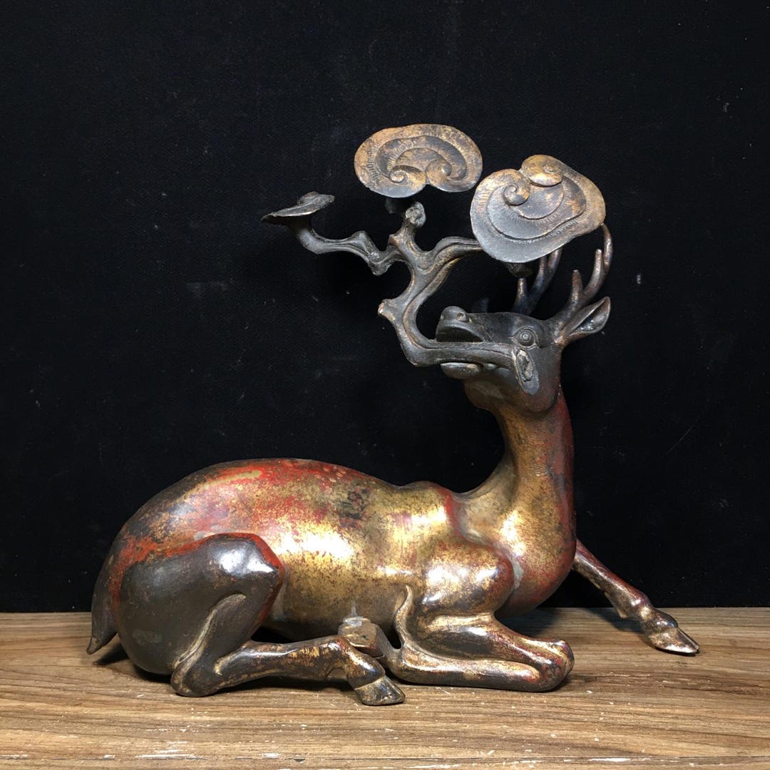 中国の手作りの彫刻されたブロンズ鹿の像の装飾、家具の装飾、ユニーク