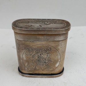 Chinese collection of old silver dragon and phoenix patterned tobacco boxes, hand carved, desktop decoration, can be used