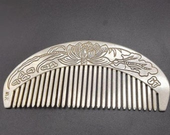Chinese Antiques Handmade Tibetan silver comb, hairdressing comb, massage comb, wedding gift ornament
