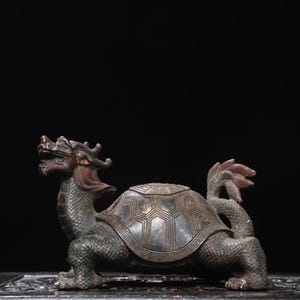 Chinese handmade carved copper dragon turtle statue ornament, rare copper carving, unique and exquisite, worth collecting