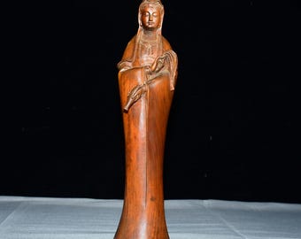 Chinese handmade carved Natural boxwood Guanyin statue ornament, Exquisite wood carving decoration, precious and rare, worth collecting