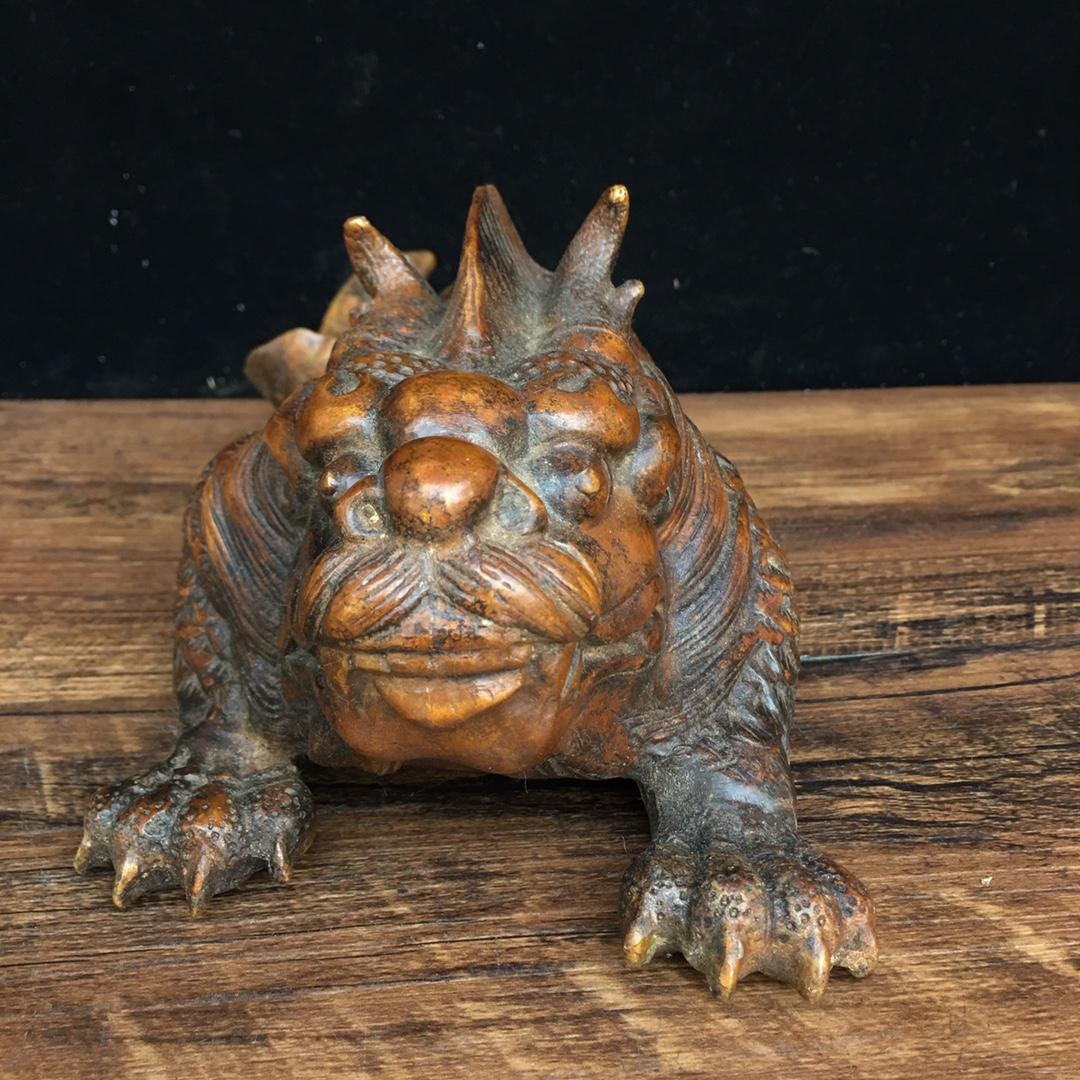 中国の手作りブロンズドラゴン魚像の装飾品、家の装飾、コレクションの