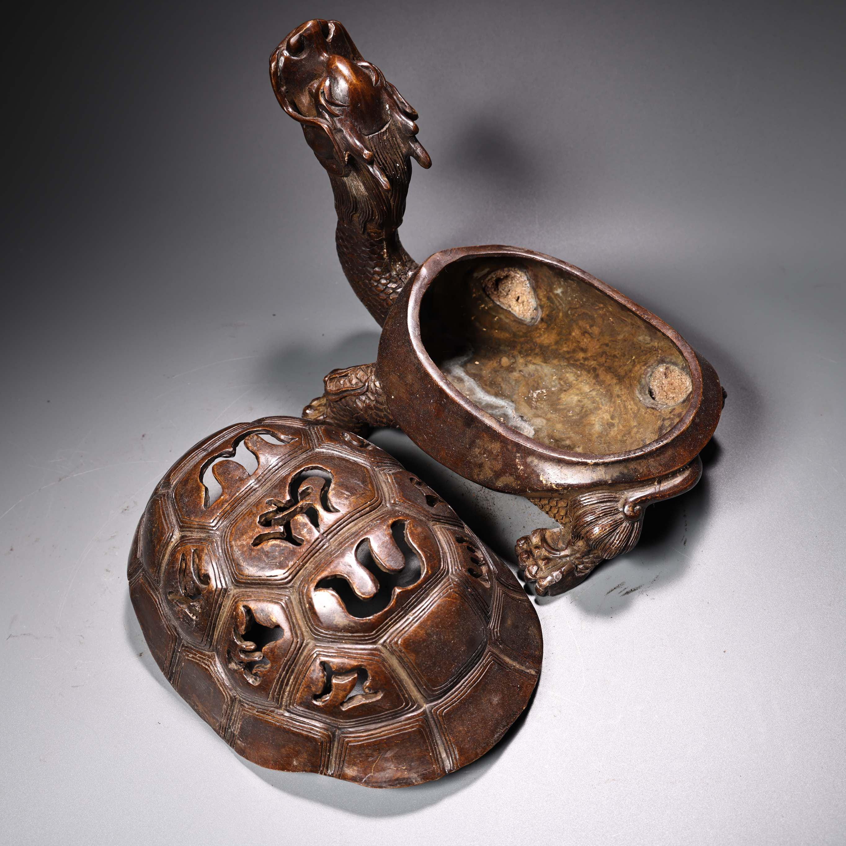 手彫りの銅製ドラゴンカメ像香炉飾り、デスクトップの装飾、絶妙で