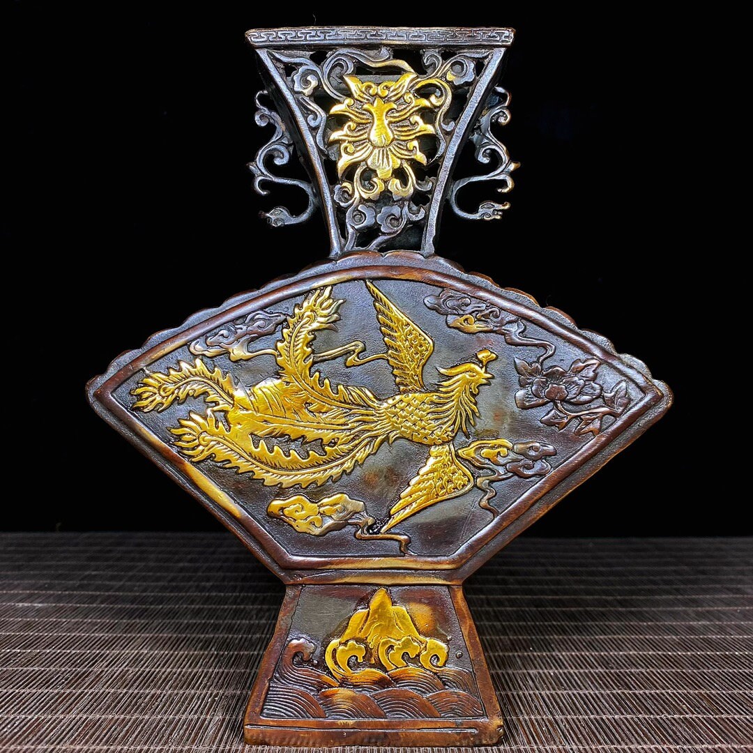 Chinese Antique Copper Dragon and Phoenix Pattern Vaseunique Etsy