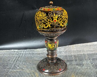 China collects handmade copper dragon patterned incense burners//candlestick, exquisite copper carvings,furniture decorations,can be used