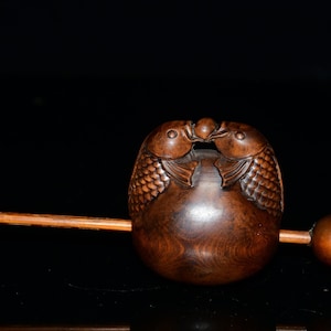 Hand carved boxwood fish ornament, unique and precious