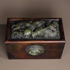 Chinese handmade carved rosewood inlaid with jade dragon pattern multi treasure box/storage box,unique decoration,home decoration