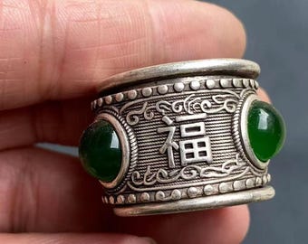 white copper inlaid jadeite ring Collection of Chinese antiques