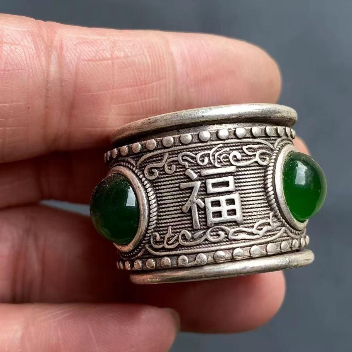 白銅象嵌翡翠リング 中国骨董品コレクション - Etsy 日本
