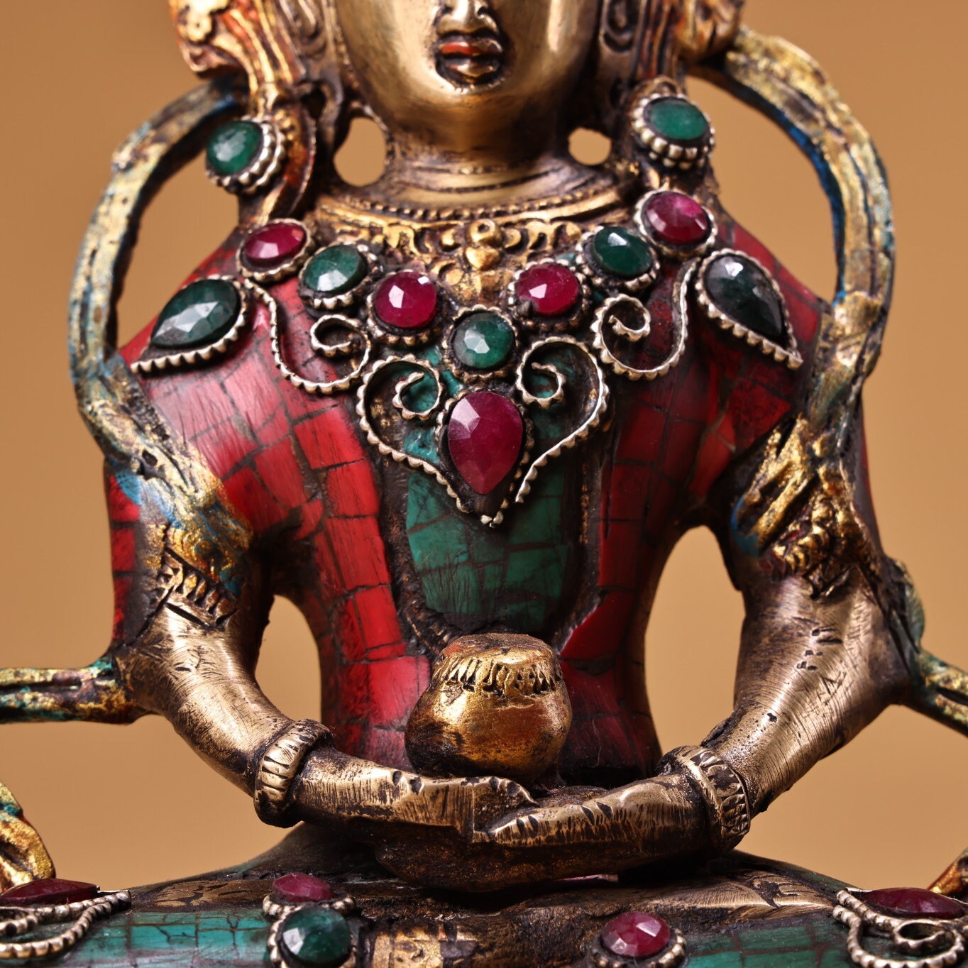 仏像 銅製 玉石象嵌 中国美術 仏像 銅製 玉石象嵌 中国美術