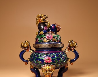 Chinese antique handmade carved cloisonn é pan incense burner,exquisite craftsmanship,unique shape,precious,collection and use