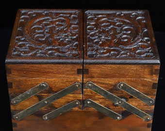 Chinese rosewood carving storage box, stretching box, mechanism box, ancient and precious, unique and beautiful, can be collected and used