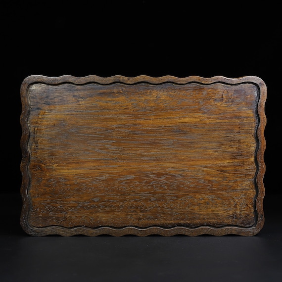 Chinese Antique Rosewood Inlaid Shell Curved Edge Tea Tray
