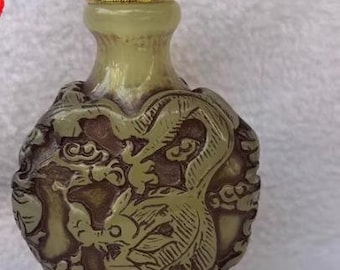 Chinese antique handmade copper dragon and phoenix pattern snuff bottles,furniture decoration,rare shape,can emit light,collecting and using