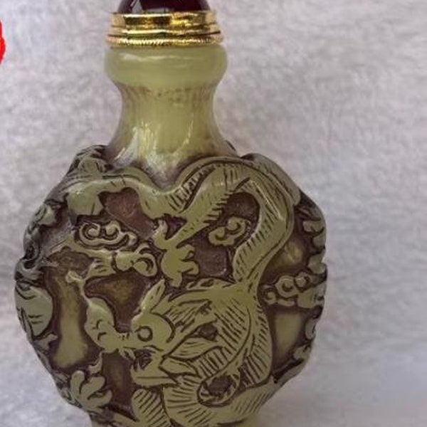 Chinese antique handmade copper dragon and phoenix pattern snuff bottles,furniture decoration,rare shape,can emit light,collecting and using