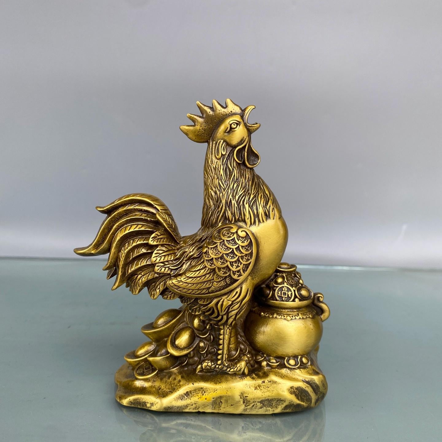 Rare hand carved copper rooster statue ornament, furniture decoration, worth collecting