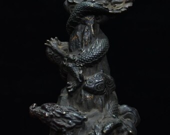 中国の手作りの彫刻されたブロンズドラゴンの像の装飾品、貴重で珍しい