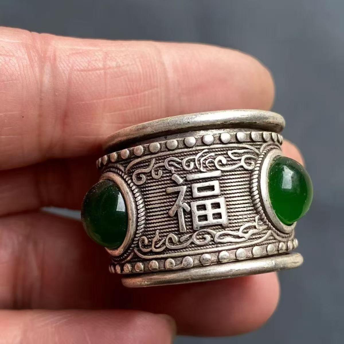 白銅象嵌翡翠リング 中国骨董品コレクション - Etsy 日本